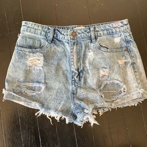 Acid wash high waisted shorts